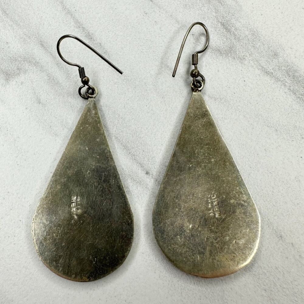 Vintage Alpaca Mexico Mother of Pearl Abalone Flower Inlay Teardrop Earrings ✨ - Picture 6 of 7